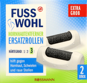 Fusswohl wymienne rolki do usuwania zrogowaceń, ekstra grube, 2 szt., w biało-niebieskim opakowaniu.