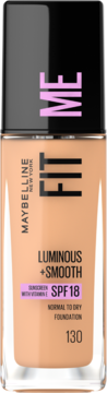 Maybelline Fit Me Luminous + Smooth podkład, jasny beż w szklanej butelce, widok z przodu, SPF 18.