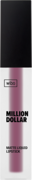 Matowa pomadka w płynie Wibo Million Dollar, ciemny róż/śliwka, w tubce z czarną nakrętką, widok z przodu.