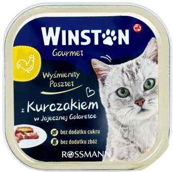 WINSTON Gourmet ,karma pełnoporcjowa mokra dla dorosłych kotów, z kurczakiem w jajecznej galaretce,przód