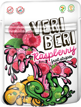 VERI BERI ,żelki owocowe 100%, bez glutenu, Malina,przód