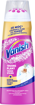 Vanish Power Gel odplamiacz, różowa butelka z żółtym pasem, nasadka z pędzlem, 2x moc na tłuste plamy.