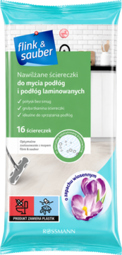 Flink & Sauber nawilżane ściereczki do podłóg laminowanych, 16 szt., wiosenny zapach, widok z przodu.