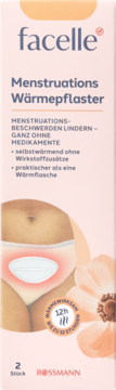 Opakowanie Facelle plastrów rozgrzewających na bóle menstruacyjne, beżowe, z ilustracją brzucha kobiety, widok z przodu.