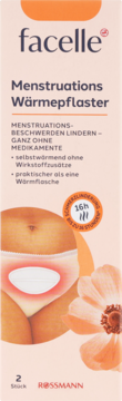 Facelle plastry rozgrzewające na bóle menstruacyjne, jasnoróżowe opakowanie z grafiką brzucha i obietnicą 16h ciepła.