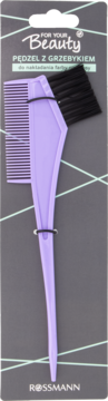 Lawendowy pędzel z grzebykiem For Your Beauty do farbowania włosów, z długim szpiczastym trzonkiem, na szarym opakowaniu.