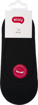 Czarne stopki typu no-show z metką Eloy i rozmiarem 35-40, widocznym silikonem antypoślizgowym na pięcie.