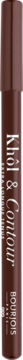 Brązowa kredka do oczu Bourjois Khôl & Contour w odcieniu Choco-Lacté, pionowy widok z rozmazanym tekstem.