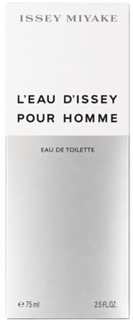 Białe pudełko perfum Issey Miyake L'Eau d'Issey Pour Homme, męska woda toaletowa 75ml, widok z przodu.