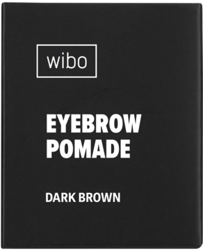 Czarne pudełko Wibo Eyebrow Pomade Dark Brown, widok z przodu. Białe napisy 'EYEBROW POMADE' i 'DARK BROWN'.