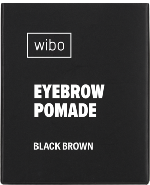Wibo Eyebrow Pomade Black Brown, kwadratowe czarne opakowanie z białym napisem, widok z przodu.
