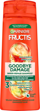 Garnier Fructis Goodbye Damage szampon odbudowujący do włosów z olejkiem marula, butelka z przodu.