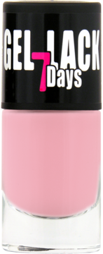 Różowy lakier do paznokci Ados Gel Lack 7 Days w szklanej butelce z czarną nakrętką, widok z przodu.