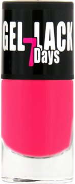 Lakier do paznokci Ados Gel Lack 7 Days, żelowy, fuksjowy, w szklanej butelce z czarną nakrętką. Widok z przodu.