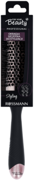 Okrągła szczotka For Your Beauty Professional Rossmann do stylizacji, czarna z różowym uchwytem, widok z przodu opakowania.