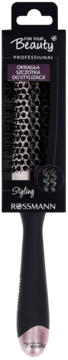 Okrągła szczotka For Your Beauty Professional Rossmann do stylizacji, czarna z różowym uchwytem, widok z przodu opakowania.