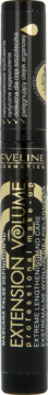 Czarny tusz do rzęs Eveline Extension Volume z olejkiem arganowym, pionowy widok z przodu, złote napisy.