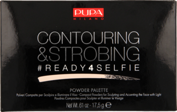 Czarna paleta Pupa Milano Contouring & Strobing Powder Palette do konturowania i strobingu, widok z przodu.
