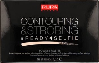 Czarna paleta Pupa Milano Contouring & Strobing Powder Palette do konturowania i strobingu, widok z przodu.