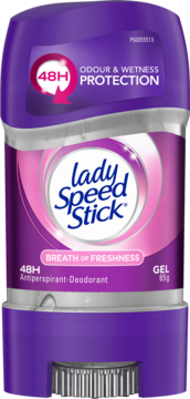 Purple Lady Speed Stick Antiperspirant-Deodorant Gel Breath of Freshness, 48H protection, front view.