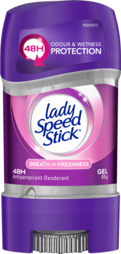 Purple Lady Speed Stick Antiperspirant-Deodorant Gel Breath of Freshness, 48H protection, front view.