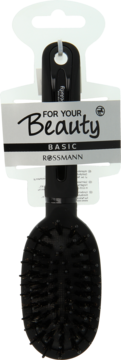 Czarna, owalna szczotka do włosów For Your Beauty Basic Rossmann, mała, widok z przodu na białym tle.