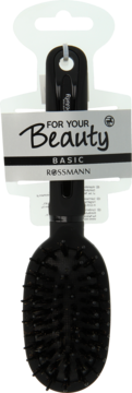 Czarna, owalna szczotka do włosów For Your Beauty Basic Rossmann, mała, widok z przodu na białym tle.