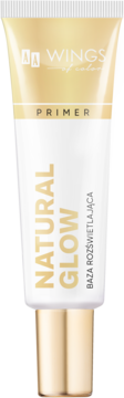 AA WINGS of color NATURAL GLOW PRIMER, biało-złota tubka, baza rozświetlająca, widok z przodu.