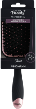Szczotka For Your Beauty Professional Rossmann do długich włosów, czarna z różowymi końcówkami, w opakowaniu.