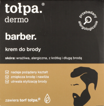 tołpa. dermo barber krem do brody, nawilżający i utrwalający stylizację, w ciemno-złotym pudełku.