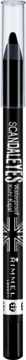 Czarna wodoodporna kredka do oczu Rimmel Scandaleyes, pionowo, widoczny napis, zbliżenie.