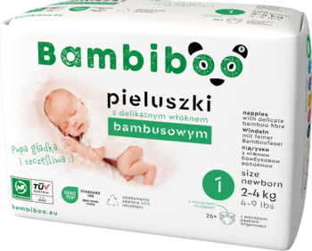 BAMBIBOO Newborn ,jednorazowe pieluszki z włóknem bambusowym rozm 1 ( 2-4 kg ),,przód