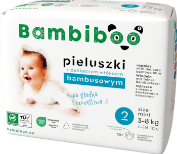 BAMBIBOO ,jednorazowe pieluszki z włóknem bambusowym rozm 2 ( 3-8 kg ),przód