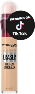 Maybelline Instant Age Rewind Eraser, beżowy korektor z gąbką, trending na TikTok. Widok z przodu opakowania.
