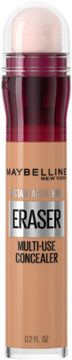Maybelline Instant Age Rewind Eraser, beżowy korektor z gąbką aplikatora i czerwoną zakrętką, widok z przodu.