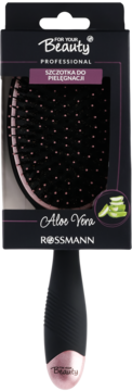 For Your Beauty Professional szczotka do pielęgnacji Aloe Vera, czarno-różowa, w opakowaniu Rossmann, widok z przodu.