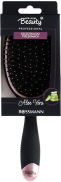 For Your Beauty Professional szczotka do pielęgnacji Aloe Vera, czarno-różowa, w opakowaniu Rossmann, widok z przodu.