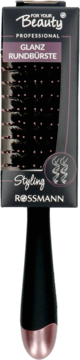 Czarna szczotka For Your Beauty Glanz Rundbürste Rossmann w opakowaniu, z różowo-złotym akcentem, do włosów cienkich.