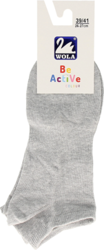 Jasnoszare stopki sportowe męskie WOLA, z widoczną metką i napisem Be ActiVe COLOUR, rozmiar 39/41.