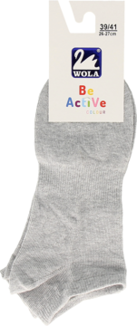 Jasnoszare stopki sportowe męskie WOLA, z widoczną metką i napisem Be ActiVe COLOUR, rozmiar 39/41.
