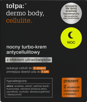Tołpa dermo body, cellulite. Nocny turbo-krem antycellulitowy, czarne pudełko, efekt ultradźwięków, prezent.