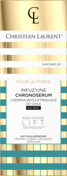 Christian Laurent Chronoserum ujędrniająco-liftingujące do ciała na noc, złoto-turkusowe opakowanie z przodu.