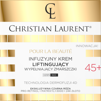 Christian Laurent 45+ Infuzyjny Krem Liftingujący z czarną różą i 24K złotem. Złoto-białe opakowanie.