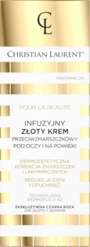 Christian Laurent Infuzyjny Złoty Krem pod oczy z 24K złotem w biało-złotym opakowaniu, widok z przodu.
