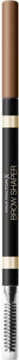 Max Factor Brow Shaper Blonde, kredka do brwi. Brązowy top, czarny korpus ze złotymi paskami. Widok z przodu.