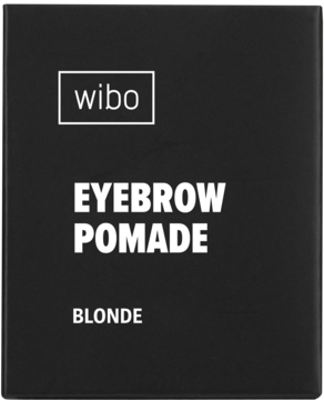 Wibo Eyebrow Pomade Blonde, matowe czarne pudełko z białymi napisami. Z przodu logo wibo.