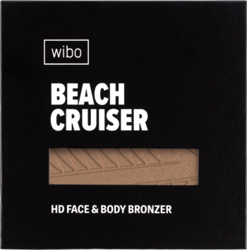 Czarny kompakt Wibo Beach Cruiser 01 Sandstrom, HD Bronzer, z widocznym brązowym wkładem i prążkowanym wzorem, do konturowania.