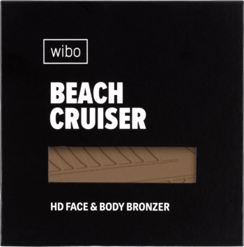 Wibo Beach Cruiser HD Bronzer Praline w czarnym opakowaniu, z brązowym pudrem o falistym wzorze.