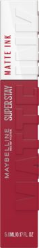 Czerwono-różowe opakowanie płynnej matowej szminki Maybelline Superstay Matte Ink, widok z przodu.