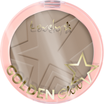 Puder Lovely Golden Glow do konturowania, w różowej puderniczce z przeźroczystym wieczkiem i matowym pudrem w gwiazdy.